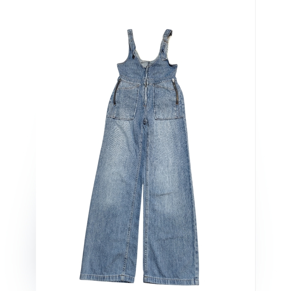 Free People Denim Overalls Medium Wash size 2 Jumpsuit Straight leg